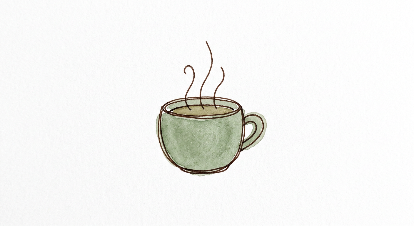 Hand-drawn green cup of tea with steam