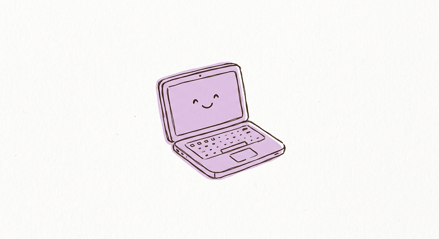 Hand-drawn lilac laptop with a smiling screen
